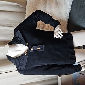 LRL Ralph Lauren Black Label Long Sleeve Quarter Turn Lock Front Sweater